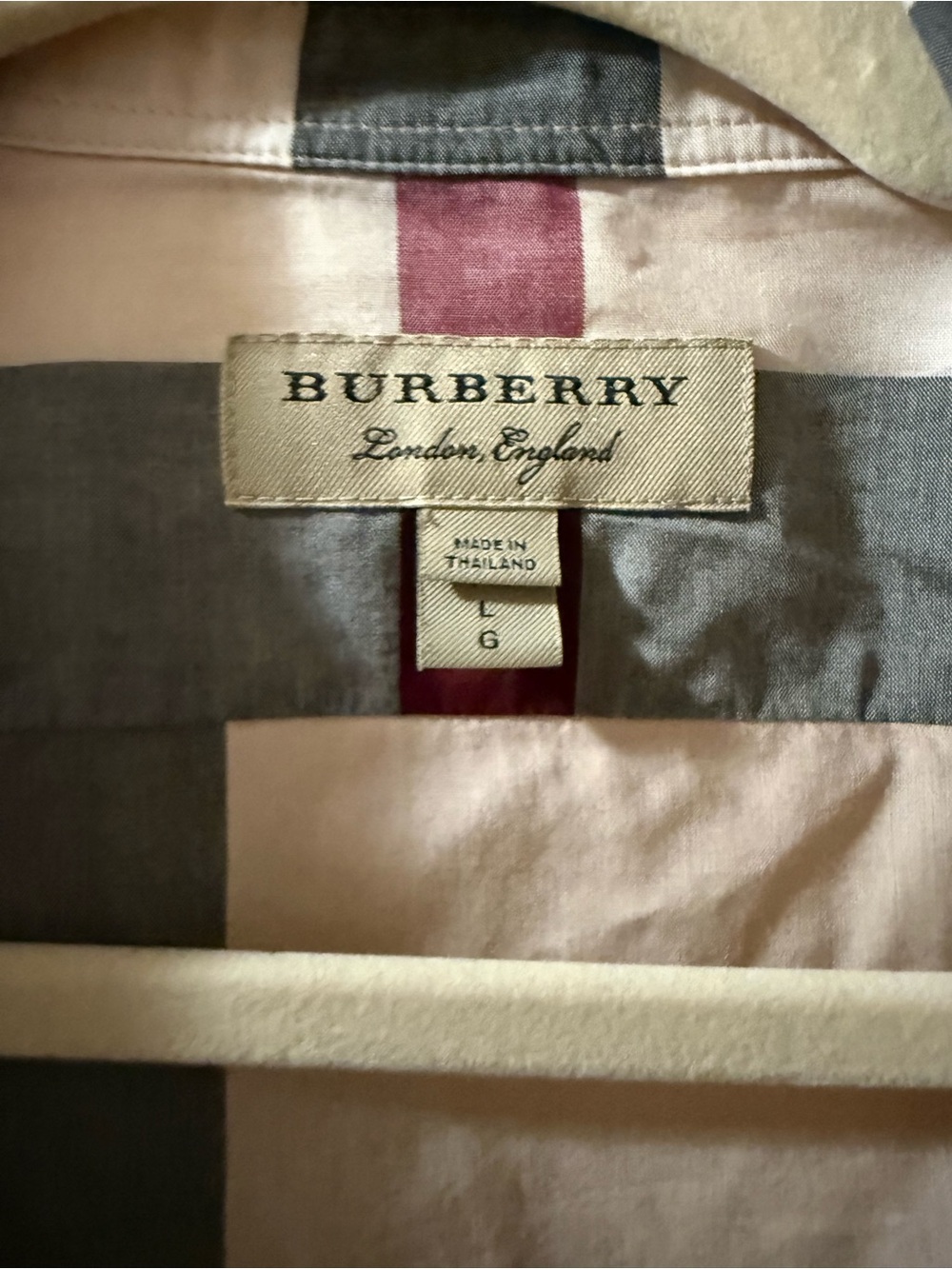 Burberry Plaid Button-Down Shirt in Cream, Gray & Burgundy - Picture 5 of 5